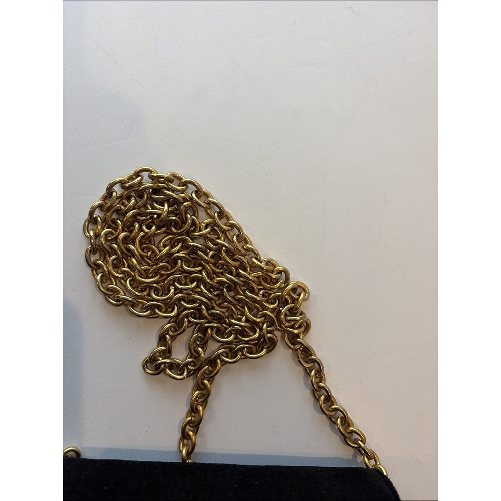 Casual Corner Black Suede Handbag Gold Medallion & Chain Essentials Elegant Bag - Picture 15 of 15